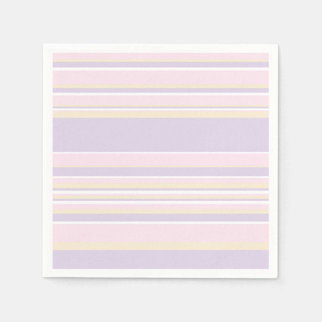 Servilleta De Papel Bandas complejas - rosa pastel, amarillo y púrpura (Anverso)