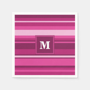 Servilleta De Papel Bandas de fuchsia de monograma