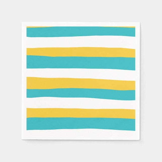 Servilleta De Papel Bandas desiguales - turquesa y amarilla (Anverso)