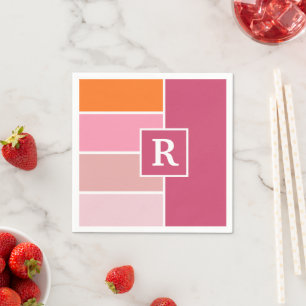 Servilleta De Papel Bandas en rosa, blanco y naranja con Monograma