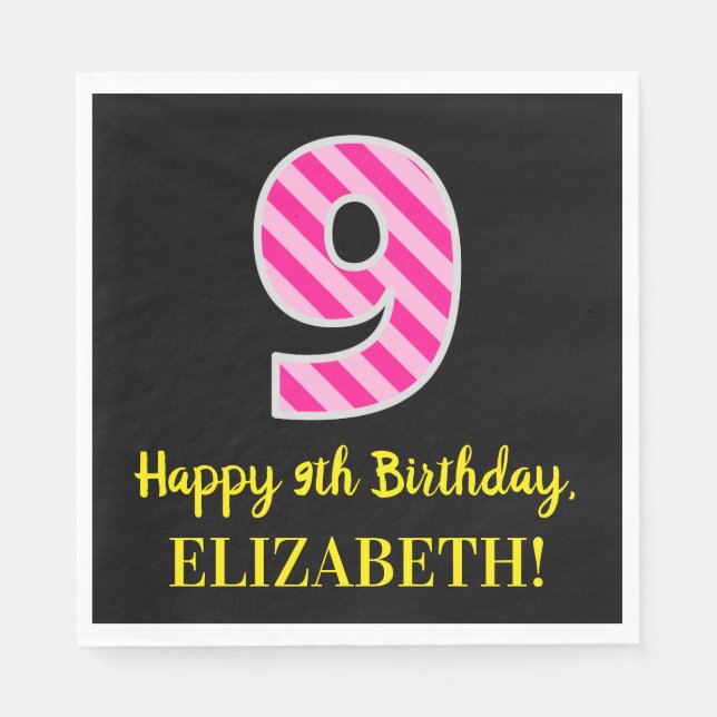 Servilleta De Papel Bandas rosadas divertidas "9"; Feliz noveno cumple (Anverso)
