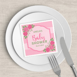 Servilleta De Papel Bandas rosadas y Rosas Chica Baby Shower