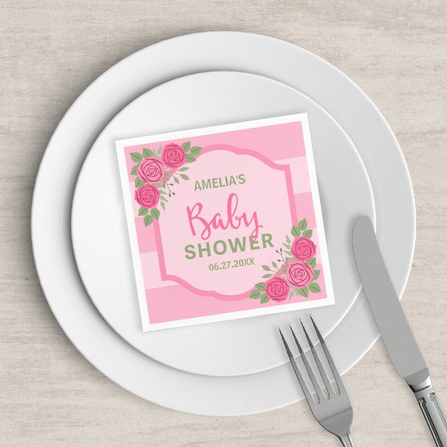 Servilleta De Papel Bandas rosadas y Rosas Chica Baby Shower (Subido por el creador)