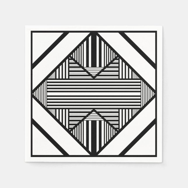 Servilleta De Papel Bandas triangulares 2 en blanco y negro (Anverso)