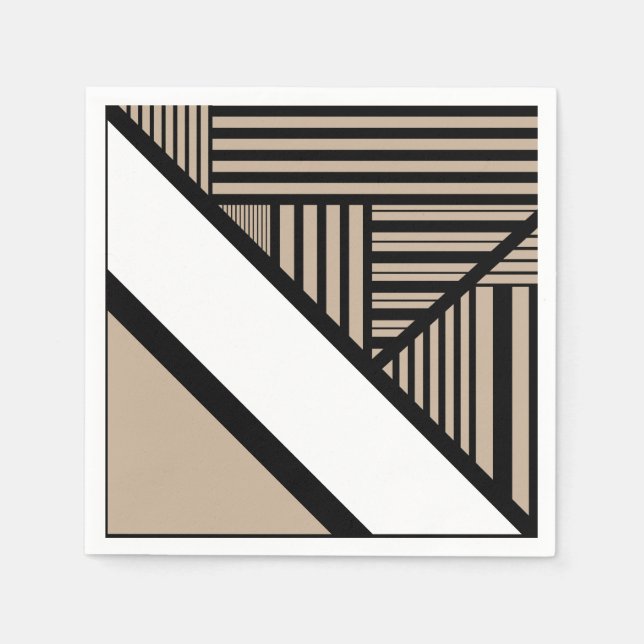 Servilleta De Papel Bandas triangulares - Taupe, negro y blanco (Anverso)