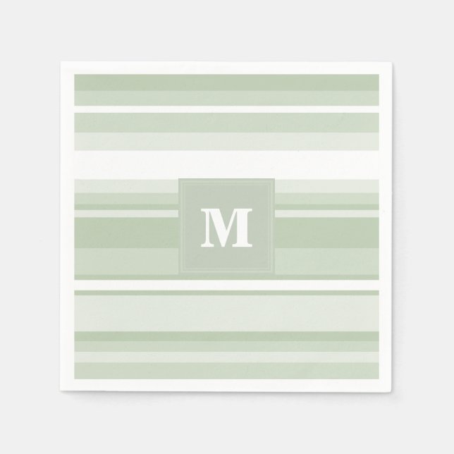 Servilleta De Papel Bandas verde pálido monograma (Anverso)