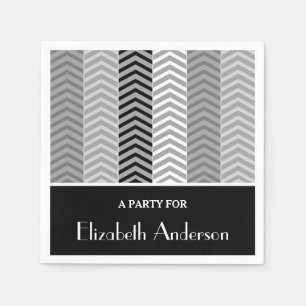 Servilleta De Papel Bandas y nombre de cheurón blanco negro contemporá