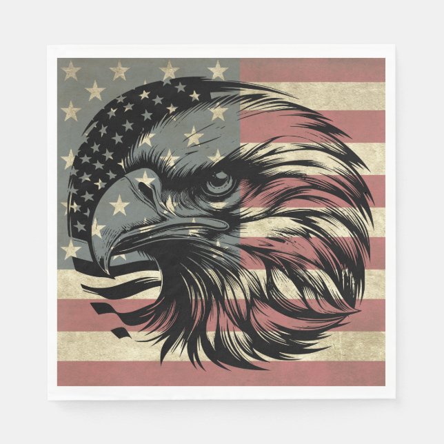 Servilleta De Papel Bandera Americana Águila Calva Patriótica  (Anverso)