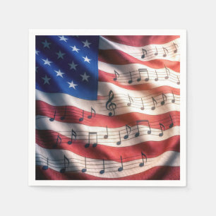 Servilleta De Papel Bandera Americana Con Notas Musicales