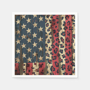 Servilleta De Papel Bandera Americana Rústica Estampado de Leopardo (1