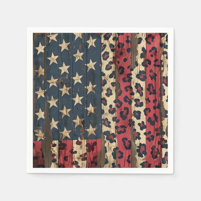 Servilleta De Papel Bandera Americana Rústica Estampado de Leopardo (1 (Anverso)