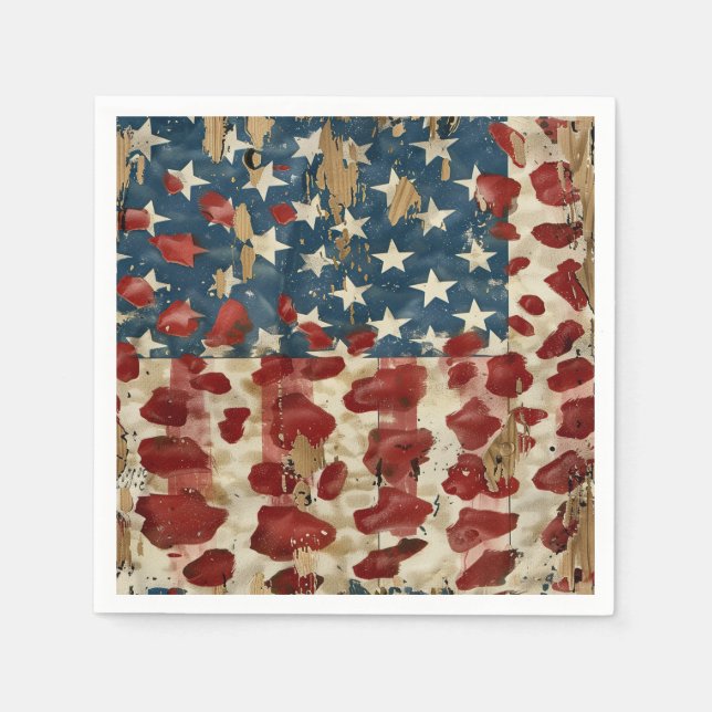 Servilleta De Papel Bandera Americana Rústica Estampado de Leopardo (6 (Anverso)