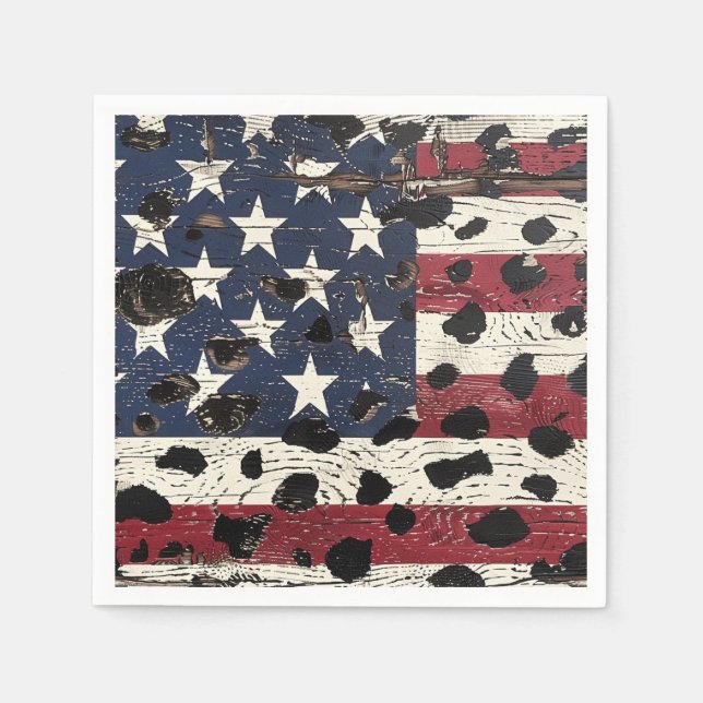 Servilleta De Papel Bandera Americana Rústica Estampado Leopardo (2) (Anverso)