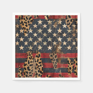 Servilleta De Papel Bandera Americana Rústica Estampado Leopardo (3)
