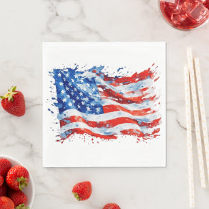 Servilleta De Papel Bandera Americana USA Acuarela 4 de Julio