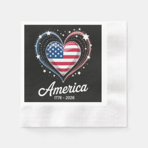 Servilleta De Papel Bandera Corazón 1776 2026 4 de julio Cumpleaños 25