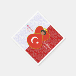 Servilleta De Papel Bandera de ángel turco personalizada sobre rojo y 