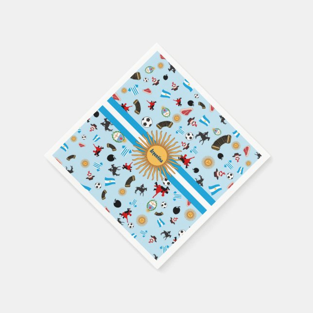 Servilleta De Papel Bandera de Argentina con iconos famosos (Borde)