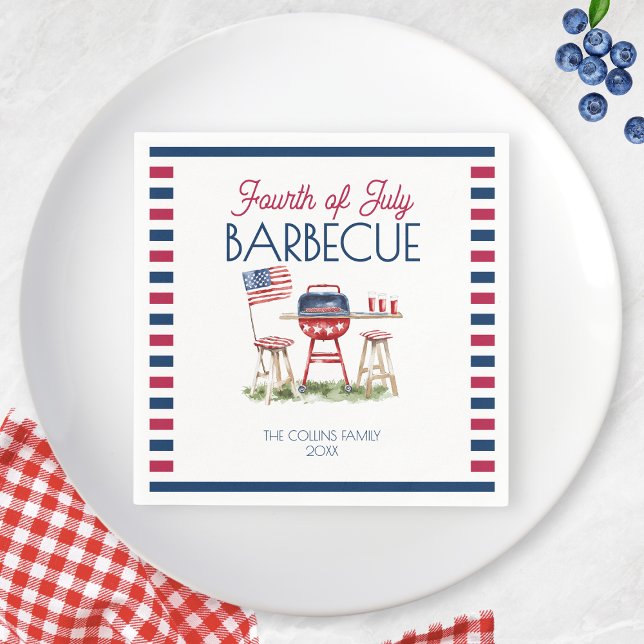 Servilleta De Papel Bandera de barbacoa acuarela 4 de julio Fiesta de  (Watercolor Barbecue Flag 4th of July Summer Party Napkins)