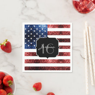 Servilleta De Papel Bandera de Estados Unidos azul brillante purpurina