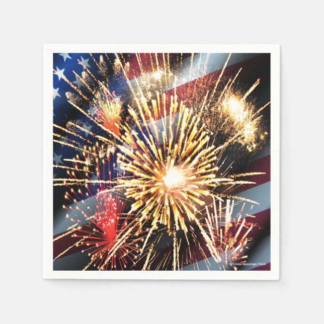 Servilleta De Papel Bandera de Estados Unidos y fuegos artificiales (Anverso)