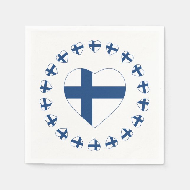 SERVILLETA DE PAPEL BANDERA DE FORMA DE CORAZÓN SUOMI FINLAND (Anverso)