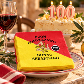 Servilleta De Papel Bandera de Sicilia Buon Compleanno o Aniversario