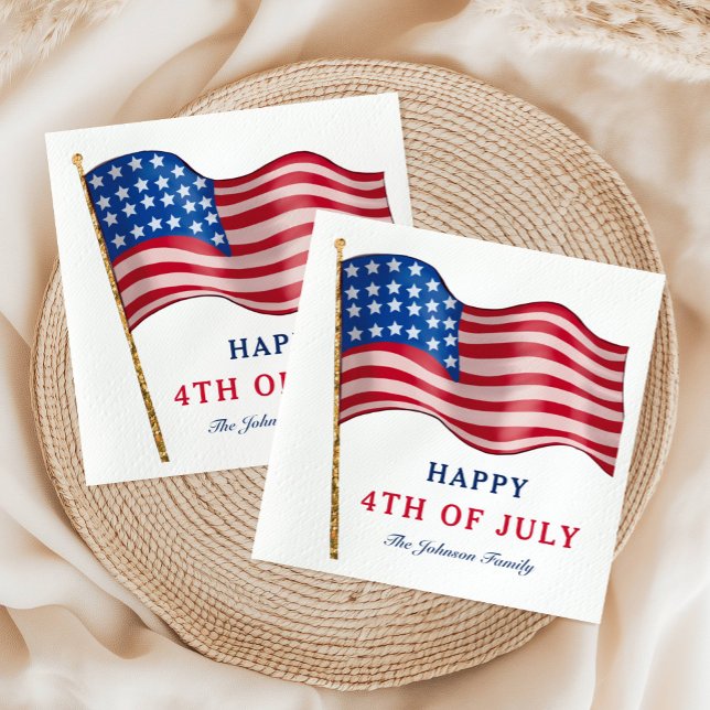 Servilleta De Papel Bandera Estadounidense Feliz 4 De Julio (Happy 4th Of July American Flag Napkins)