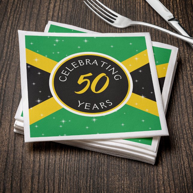 Servilleta De Papel Bandera jamaiquina 50 años aniversario de cumpleañ (Jamaica Jamaican Flag 50 Year Birthday Anniversary Napkins
)