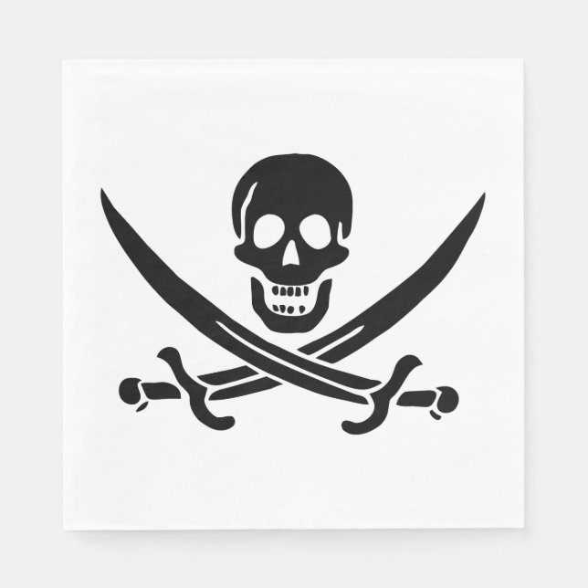 Servilleta De Papel Bandera Pirata Calavera Espadas Cruzadas (Anverso)