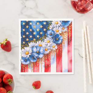 Servilleta De Papel Banderas Patrióticas Americanas Florales con Brill