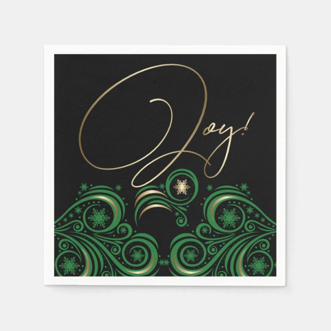 Servilleta De Papel Bañeras y copos de nieve Oro y Alegría Verde (Anverso)