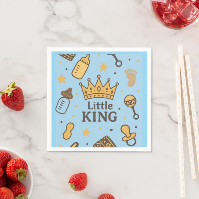 Servilleta De Papel "Banner de Baby Shower Little King - Blue & Gold C (In situ)