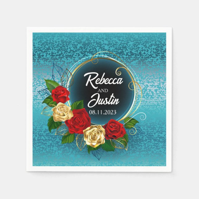 Servilleta De Papel Banner Gold Rosas Floral Modern Boho (Anverso)