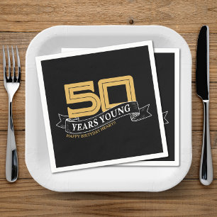 Servilleta De Papel Banner joven de 50 años Black & Gold