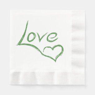 Servilleta De Papel Banquete de boda del amor y del corazón verde y