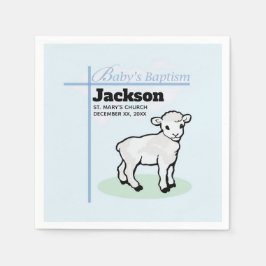 Servilleta De Papel Baptism Blue Boy Lamb, Personalizable