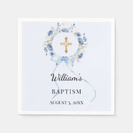 Servilleta De Papel Baptism blue florals wreath boy cross