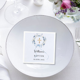 Servilleta De Papel Baptism blue florals wreath boy cross