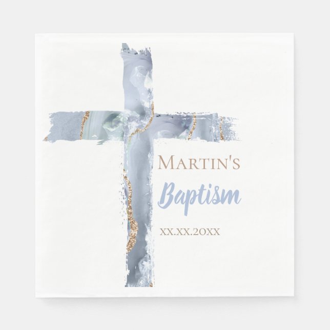 Servilleta De Papel Baptism dusty blue agate Holy Cross (Anverso)
