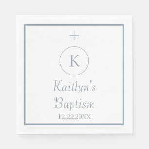 Servilleta De Papel Baptism Dusty Blue Monogramas Color del nombre per