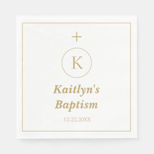 Servilleta De Papel Baptism Gold White Monogram Iniciales Elegante Cut