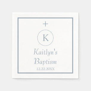 Servilleta De Papel Baptism Monograma Iniciales Dusty Blue Elegant