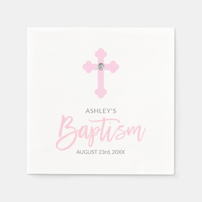 Servilleta De Papel BAPTISM personalizado de CHICA rosa blanco (Anverso)