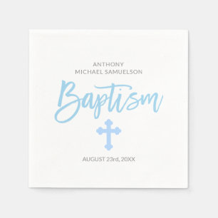 Servilleta De Papel BAPTISM personalizado de chico blanco azul pastel