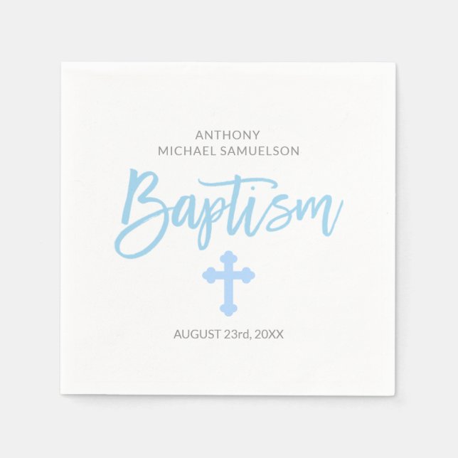 Servilleta De Papel BAPTISM personalizado de chico blanco azul pastel (Anverso)