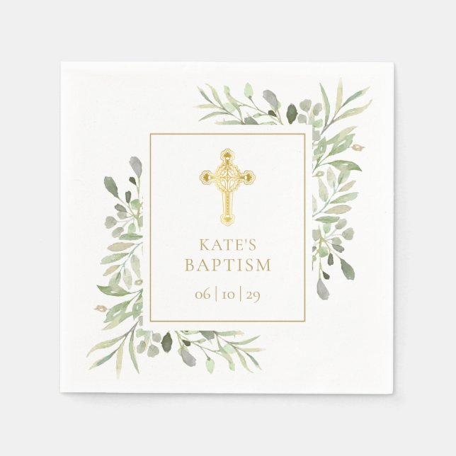 Servilleta De Papel Baptismo Christening Gold Cross Greeneration (Anverso)