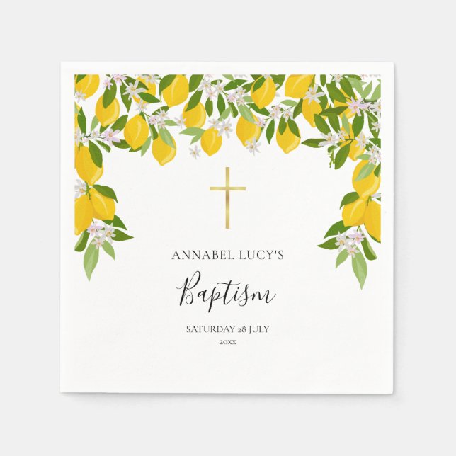 Servilleta De Papel Baptismo Christening Lemons Blossom Floral (Anverso)