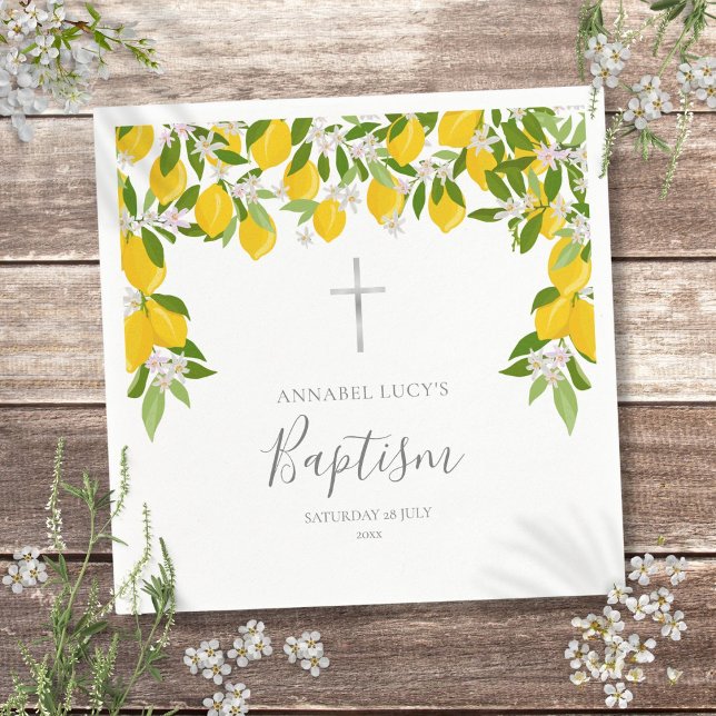Servilleta De Papel Baptismo Christening Lemons Blossom Floral (Baptism Christening Lemons Blossom Floral Napkins)