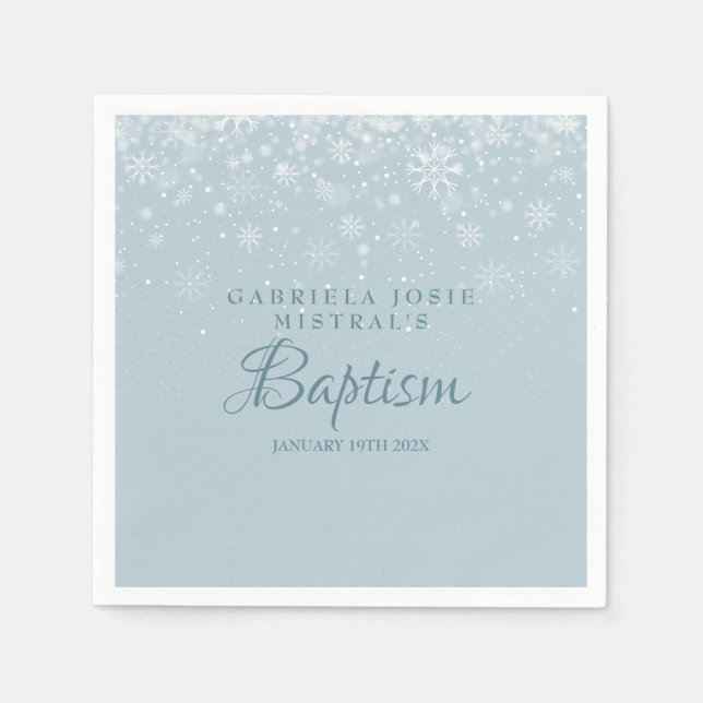 Servilleta De Papel Baptismo Christening Winter Snowflakes (Anverso)